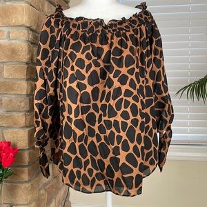 MICHAEL KORS ~ Animal Print Off-The-Shoulder 3/4 Sleeve Top ~ Caramel ~ NWT!